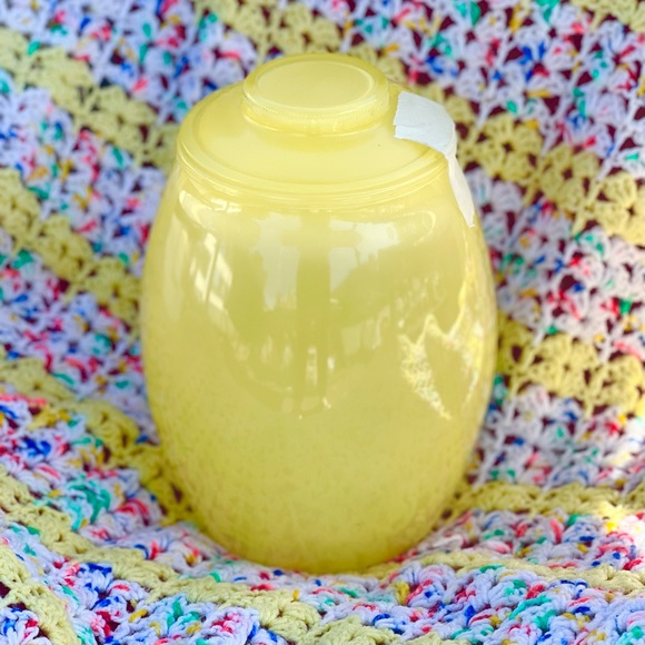 BARTLETT COLLINS Cookie Jar Yellow Glass with Fruits & Flowers Made in USA 1960s - Picture 7 of 7